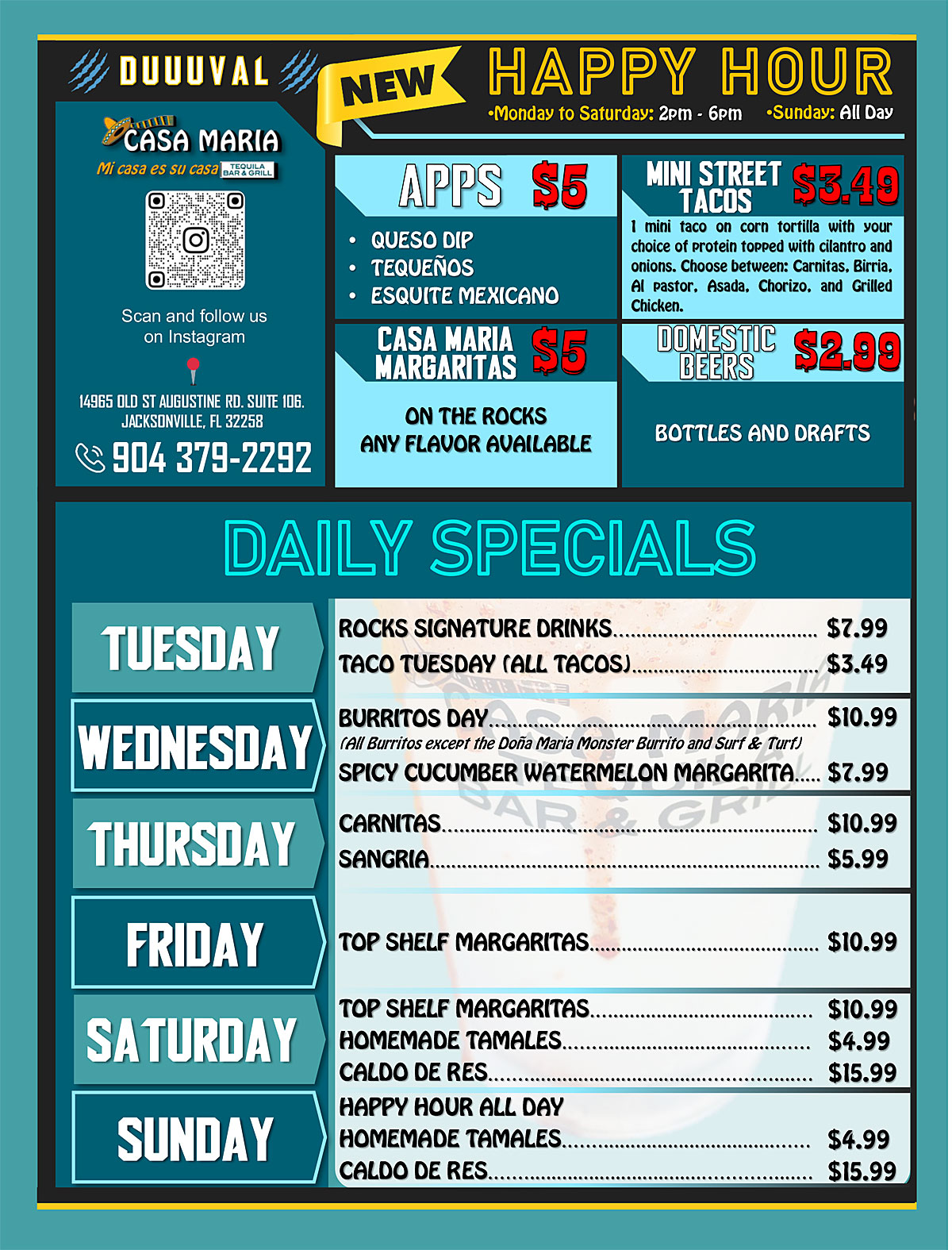 Casa Maria Tequila Bar & Grill Specials